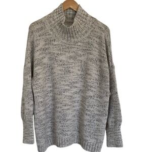 Pure‎ Jill Womens Mock Neck Grey Cream Knit Cozy Sweater Size XL Fisherman